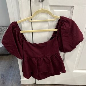 Francesca's Collections Deep Red Puff Sleeve Blouse